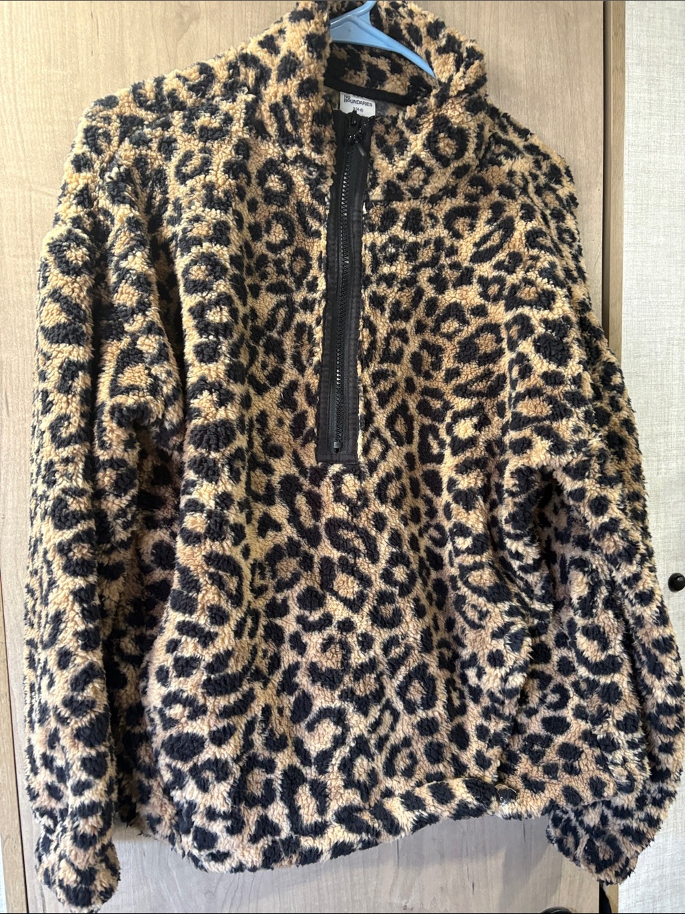 No Boundaries Leopard Sherpa Half-Zip Jacket - Tan & Black